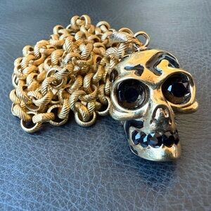 Alexander McQueen Gold-Tone Puzzle Skull Pendant Necklace Black Crystal Eyes